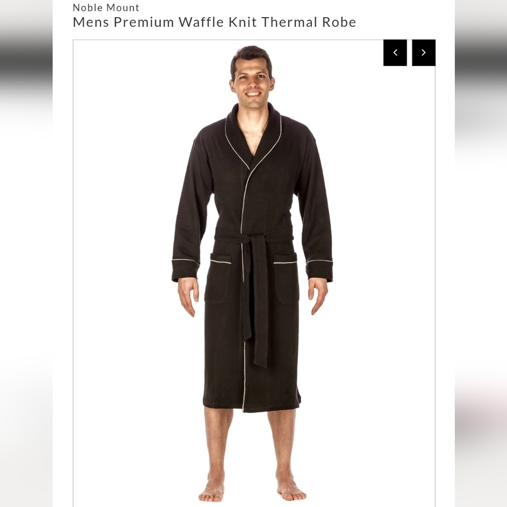 Noble Mount NWT Mens Waffle Knit Robe Black S/M